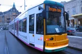 Stockholm tram line 7S Spårväg City with low-floor articulated tram 1 at Nybroplan (2012)