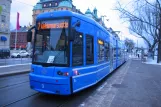 Stockholm tram line 7S Spårväg City with low-floor articulated tram 3 at Nybroplan (2012)