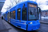 Stockholm tram line 7S Spårväg City with low-floor articulated tram 5 at Nybroplan (2012)