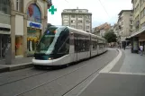 Strasbourg tram line B with low-floor articulated tram 2009 at Place de l'Homme de Fer (2008)