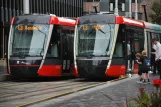 Sydney light rail line L2 with low-floor articulated tram 033 at Circular Quay (2023)