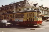 Trondheim tram line 2 with railcar 20 in the intersection Olav Tryggvasons gate/Nordre gate (1980)