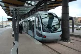 Valenciennes tram line T1 with low-floor articulated tram 14 at Denain, Espace Villars (2008)