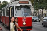 Vienna tram line 1 with articulated tram 4024 on Opernring (2014)