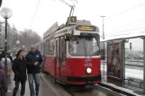 Vienna tram line 1 with articulated tram 4028 at Schwedenplatz (2013)