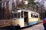 Woltersdorf tram line 87 with railcar 28 at Rahnsdorf (1994)