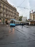 Zürich tram line 13 with low-floor articulated tram 3053 at Paradeplatz (2021)