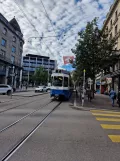 Zürich tram line 7 with articulated tram 2067 at Bahnhofstr. / HB (2023)