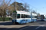 Zürich tram line 8 with articulated tram 2043 on Theaterstrasse (2021)