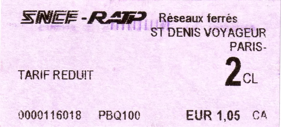 Adult ticket: St Denis Voyageur Paris
(2007)
