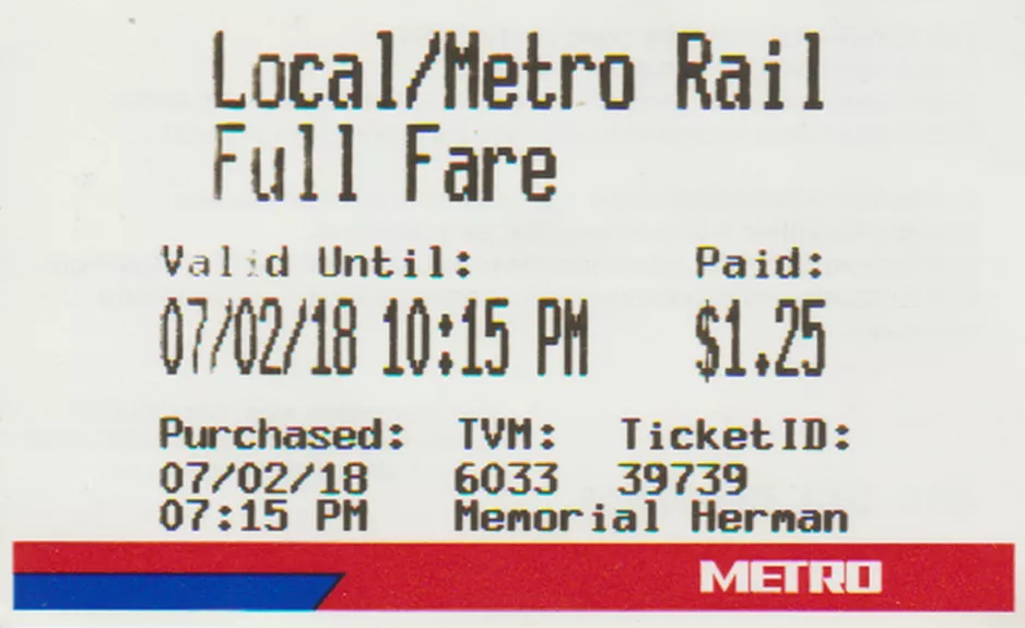 Adult ticket: The front Lokal/Metro Rail
(2018)