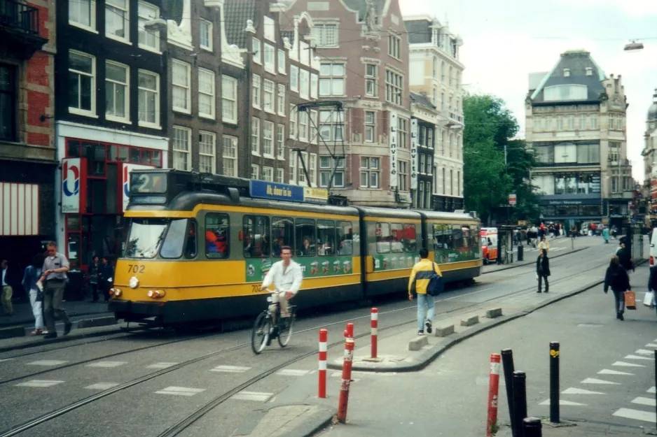 Amsterdam tram line 2 with articulated tram 702 on Koningsplein (2000)