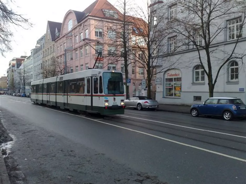 Augsburg tram line 1 with articulated tram 8001 close by Königsplatz (2010)