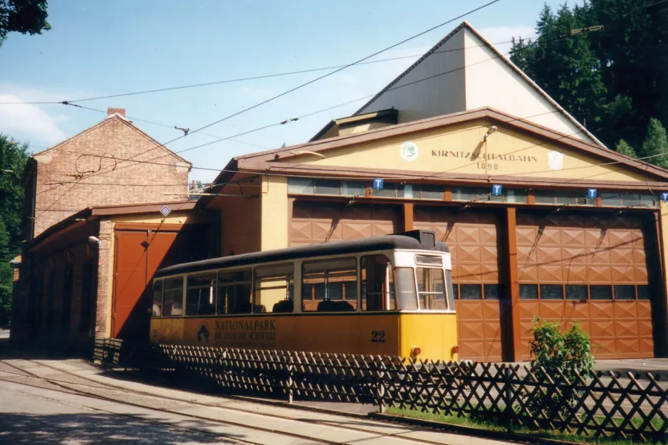 Bad Schandau sidecar 22 in front of Depot Kirnitzschtalbahn (1996)