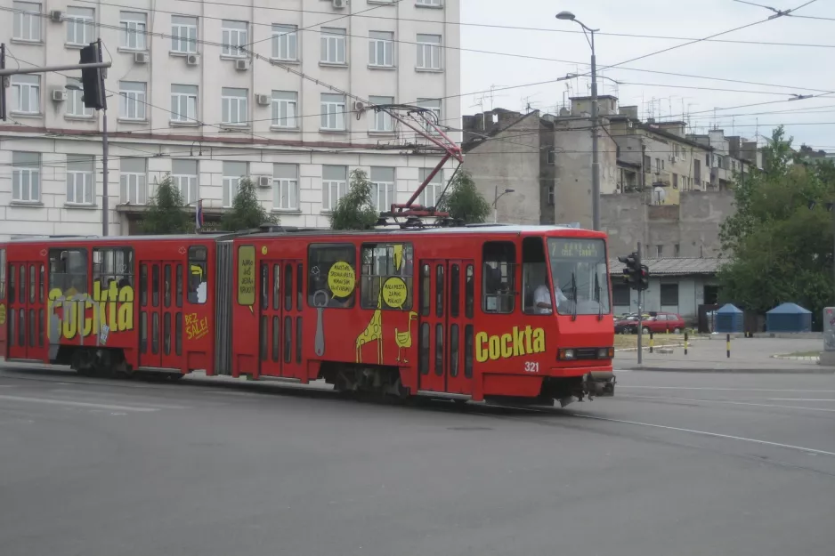 Belgrade tram line 7 with articulated tram 321 on Karađorđeva (2008)