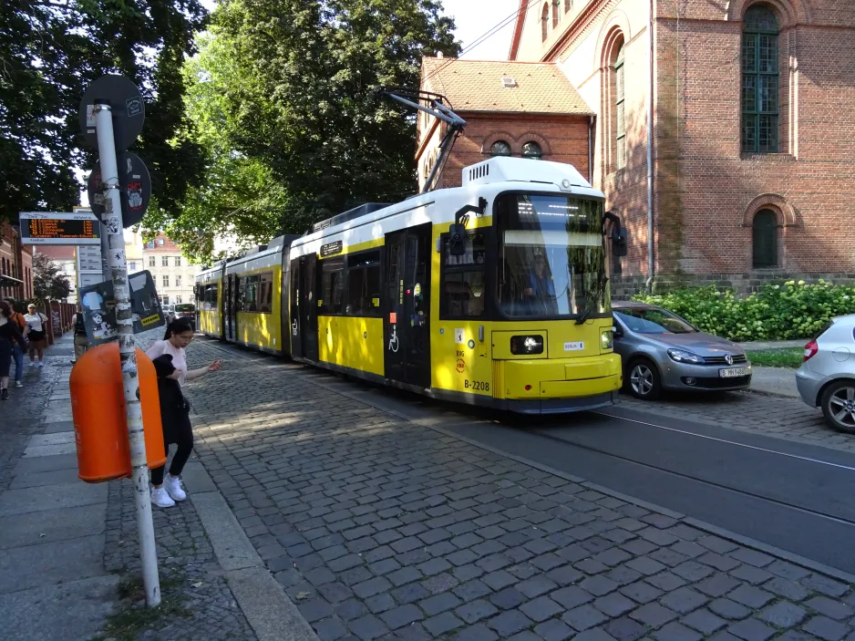 Berlin tram line 63 with low-floor articulated tram 2208 at Freiheit (2024)