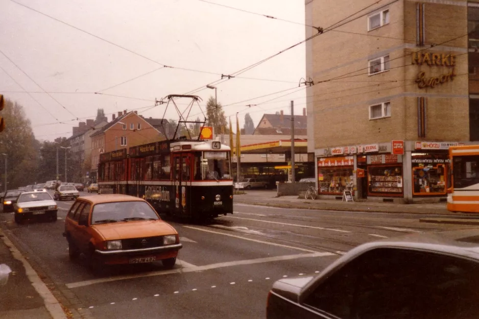 Braunschweig tram line 4 with articulated tram 6956 on Helmstedter Straße (1991)