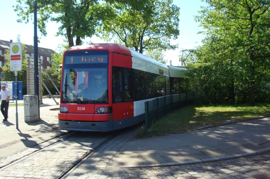 Bremen tram line 1 with low-floor articulated tram 3110 at Osterholz Züricher Str. (2011)