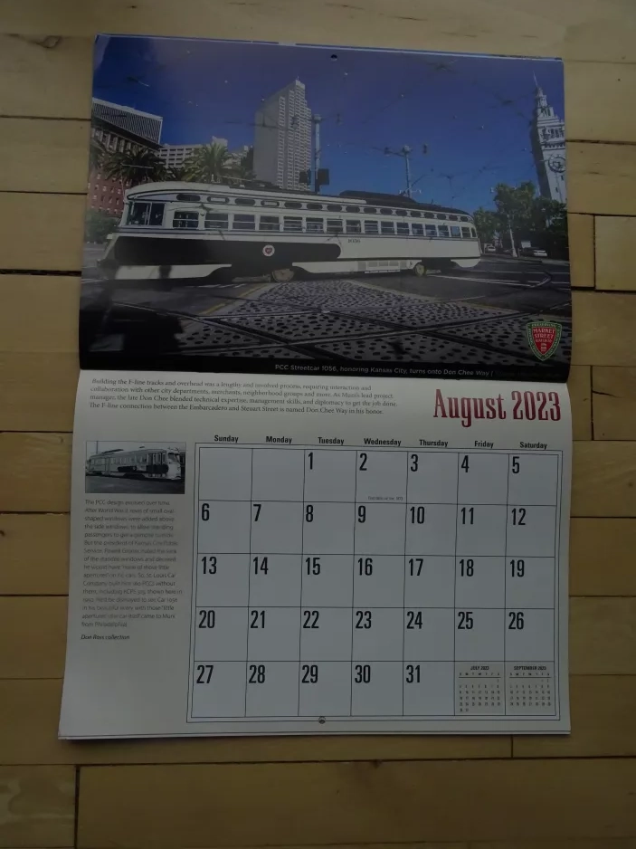 Calendar: San Francisco F-Market & Wharves with railcar 1056 close by Don Chee Way & Steuart (2023)