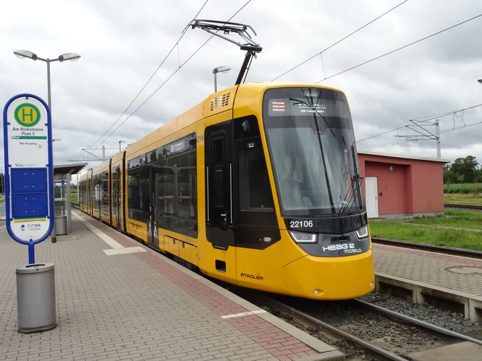 Darmstadt fast line 6 with low-floor articulated tram 22106 at Alsbach Am Hinkelstein (2024)