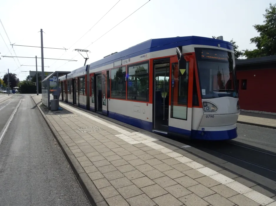 Darmstadt low-floor articulated tram 0790 at Arheilgen Dreieichweg (2024)