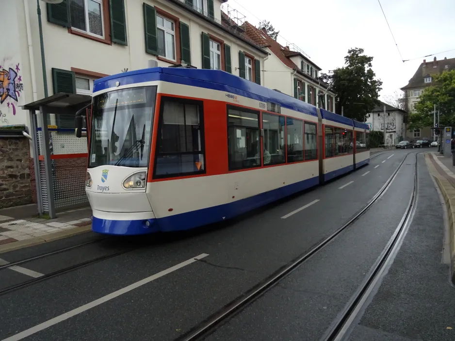 Darmstadt tram line 3 with low-floor articulated tram 0789 "Troyes" at Orangerie (2024)