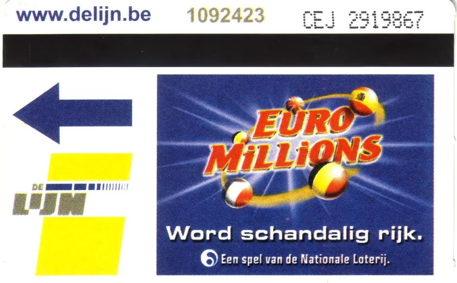 Day pass for De Lijn in Gent, the front (2007)