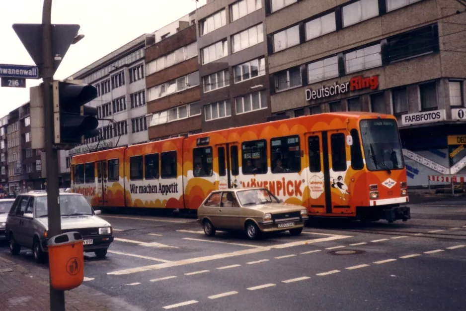 Dortmund tram line 406 with articulated tram 133 on Brüderweg (1988)