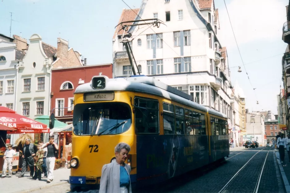 Grudziądz tram line T2 with articulated tram 72 on Rynek Główny (2004)