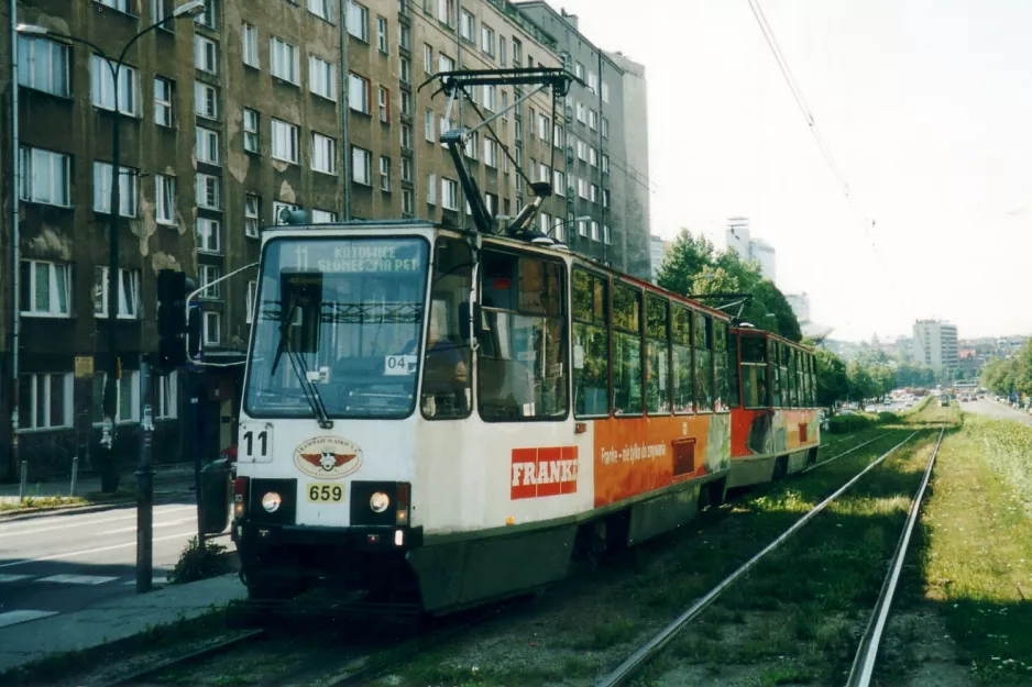 Katowice tram line T11 with railcar 659 at Koszutka Misjonarzy Oblatów (2004)