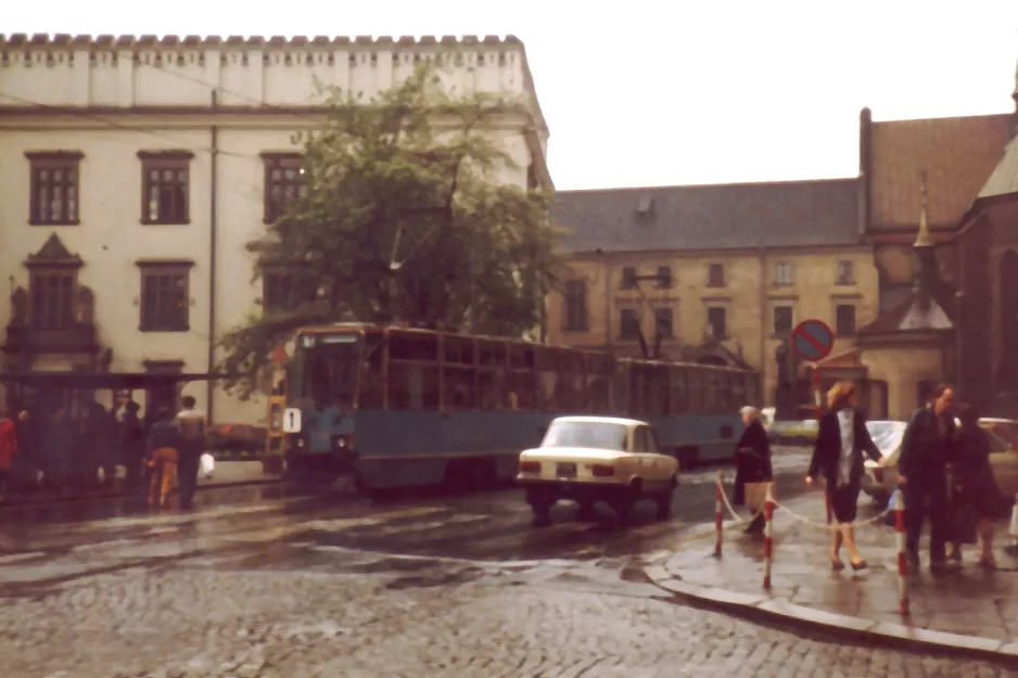 Kraków tram line 1 with railcar 776 at Plac Wszystkich Świętych (1984)