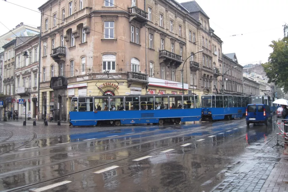 Kraków tram line 13 with railcar 766 in the intersection Karmelicka/Juliana Dunajewskiego (2011)