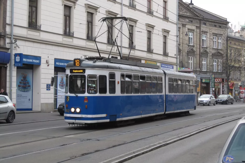 Kraków tram line 18 with articulated tram 182 near Stradom (2011)