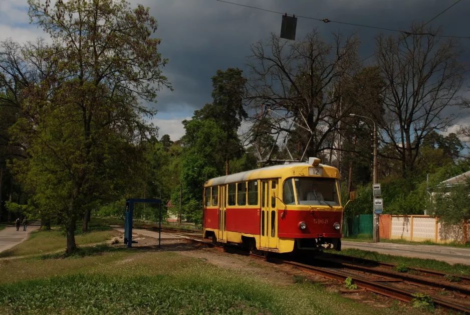 Kyiv tram line 12 with railcar 5968 at Sioma Linia (2011)