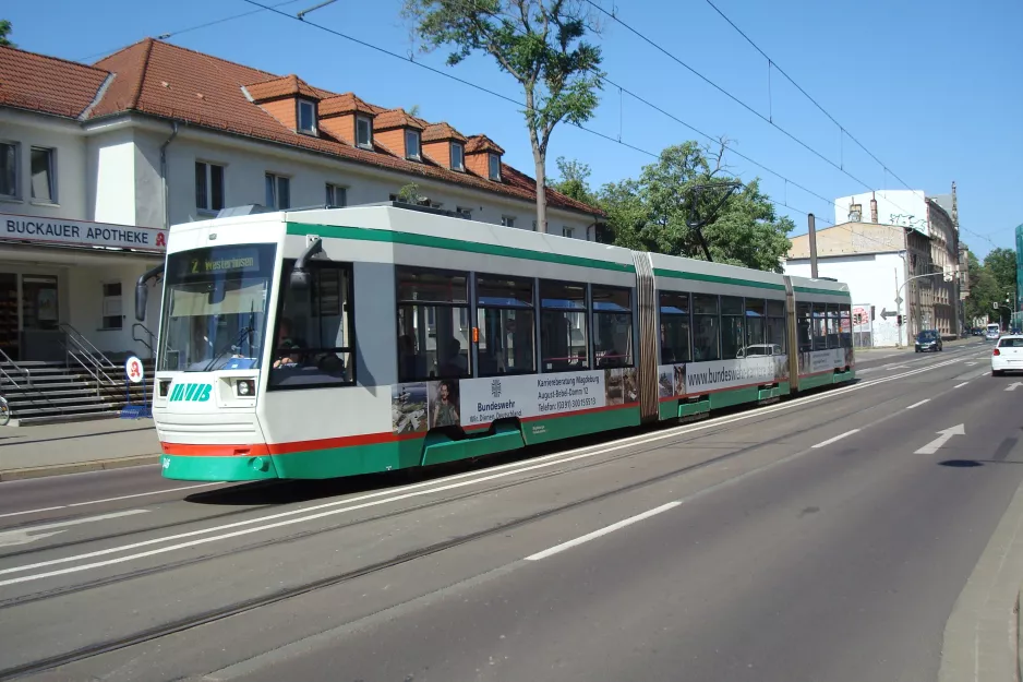 Magdeburg tram line 2 with low-floor articulated tram 1346 at Budenbergstr. (2015)