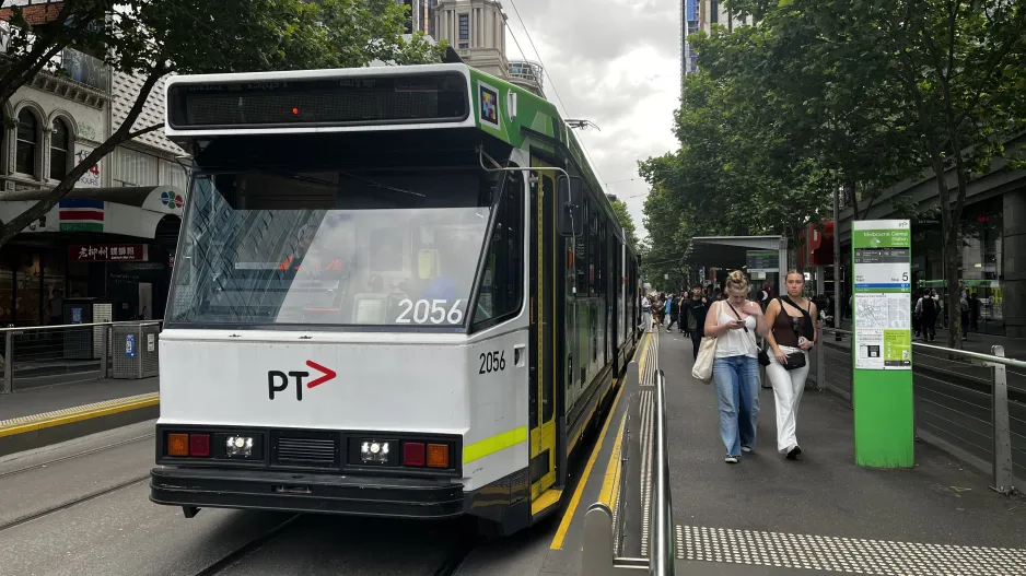 Melbourne articulated tram 2056 at Melbourne Central Station/Elizabeth Street (2024)