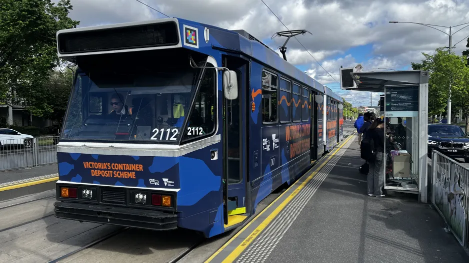 Melbourne articulated tram 2112 at Royal Childrens Hospital (2024)