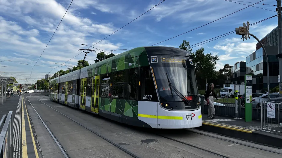 Melbourne low-floor articulated tram 6057 at Royal Childrens Hospital (2024)