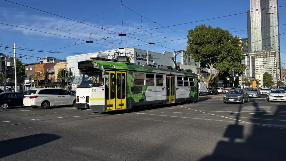 Melbourne tram line 57 with railcar 135 on Victoria Street (2024)