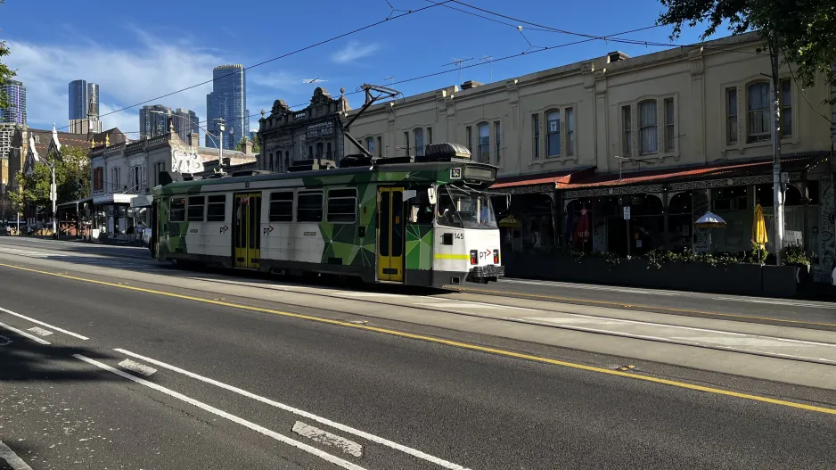 Melbourne tram line 57 with railcar 145 on Victoria Street (2024)