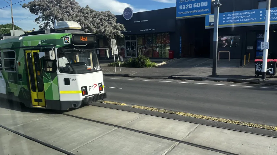 Melbourne tram line 57 with railcar 166 Racecourse Road (2024)