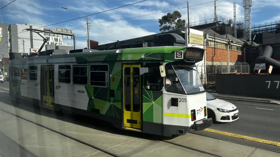 Melbourne tram line 57 with railcar 205 on Racecourse Road (2024)