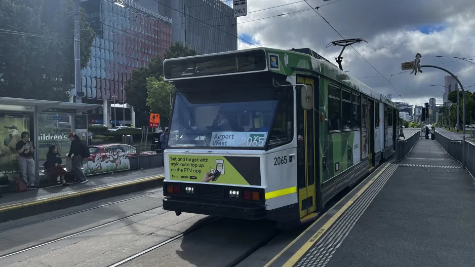 Melbourne tram line 59 with articulated tram 2065 at Royal Childrens Hospital (2024)