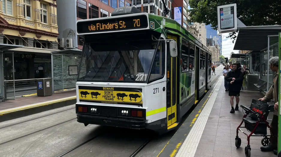 Melbourne tram line 70 with railcar 271 at Flinders Street Station (2024)