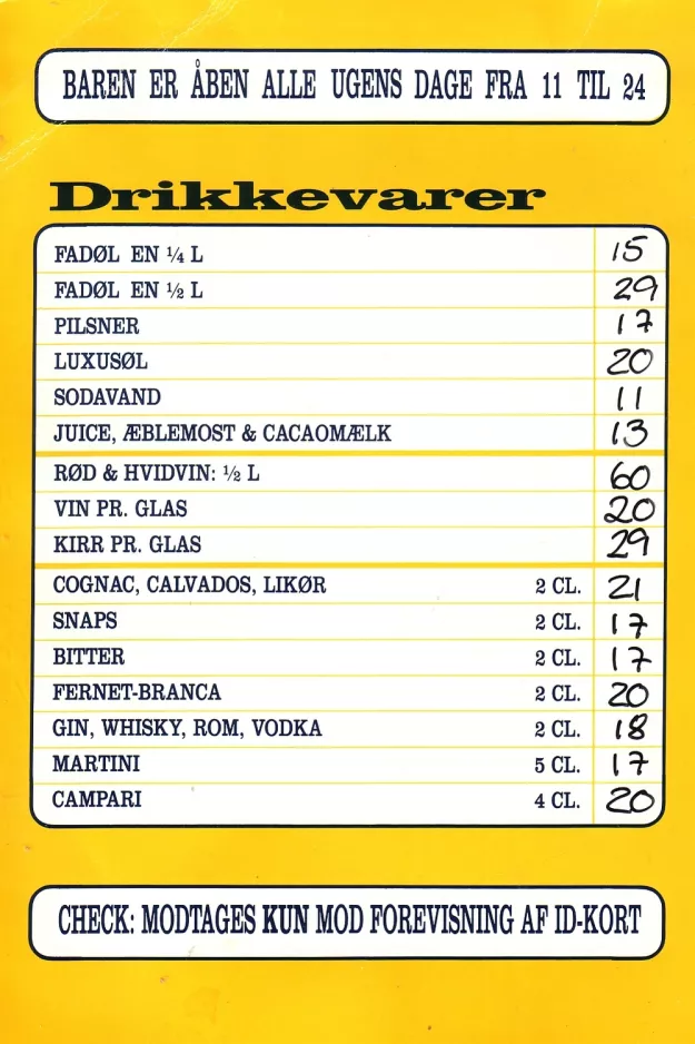 Menu card: Copenhagen, the back Sporvejen (1984)