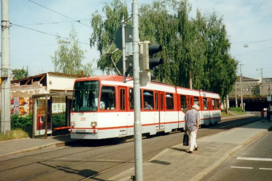 Nuremberg tram line 7 with articulated tram 370 at Widhalmstr. (1998)