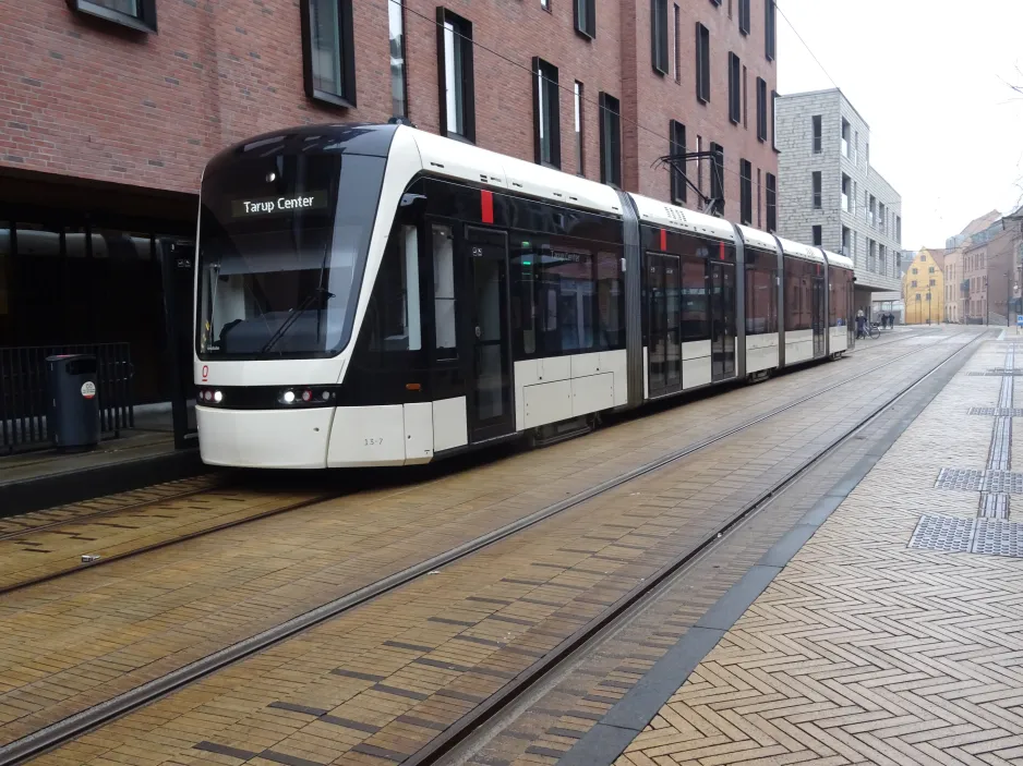 Odense with low-floor articulated tram 13 "Øjeblikket" at ODEON (2025)