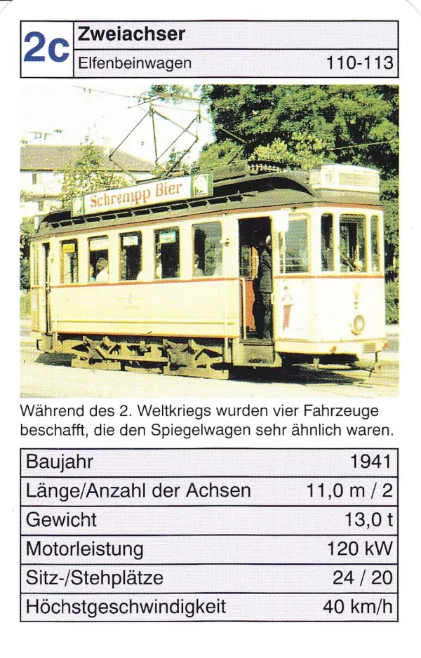 Playing card: 2c Zweiachser Elfenbeinwagen 110-113
(2002)