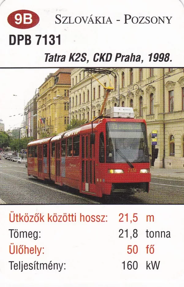 Playing card: Bratislava tram line 13 with articulated tram 7131 near Centrum (2014)