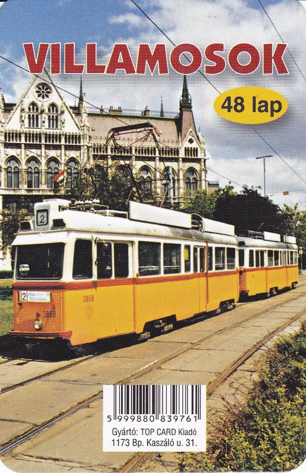 Playing card: Budapest tram line 2 with railcar 3868 in front of Országház (2014)